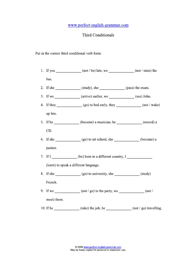 Third conditional exercises