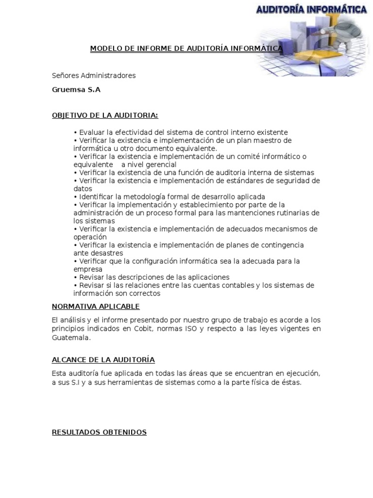 Modelo De Informe De Auditoría Informática2 Auditoría Financiera