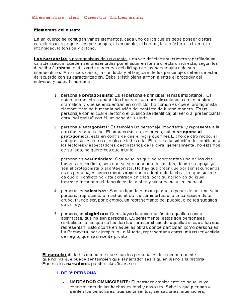 Elementos Clave del Cuento Literario | PDF | Narración | Cuentos