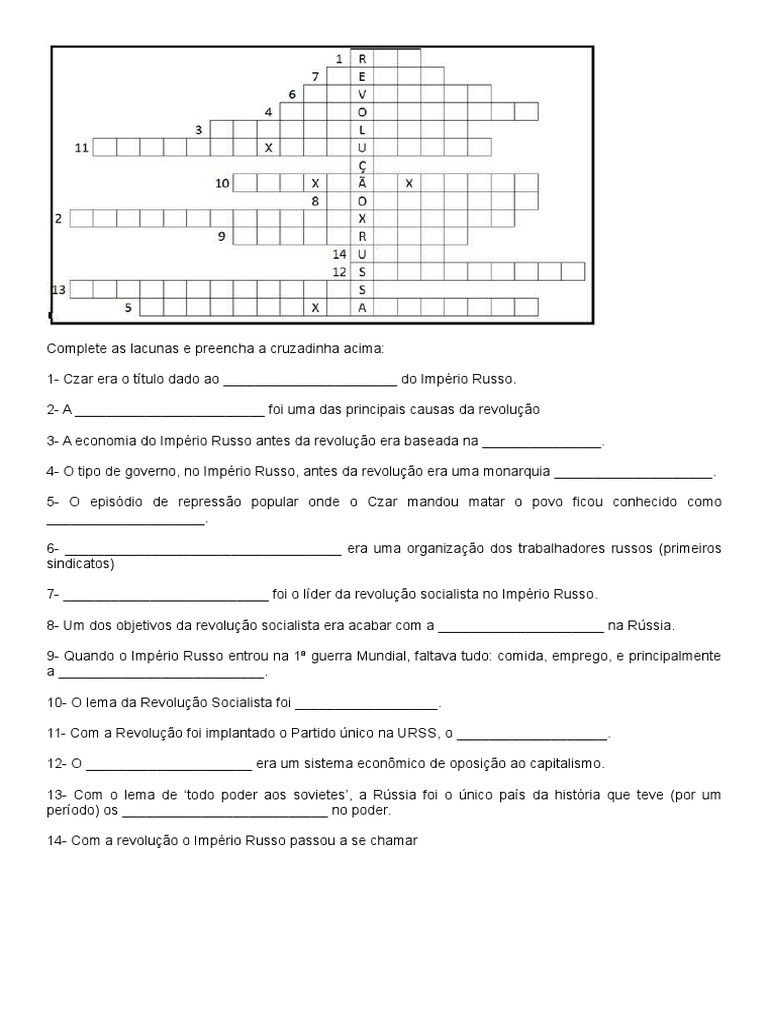 Complete As Lacunas E Preencha A Cruzadinha