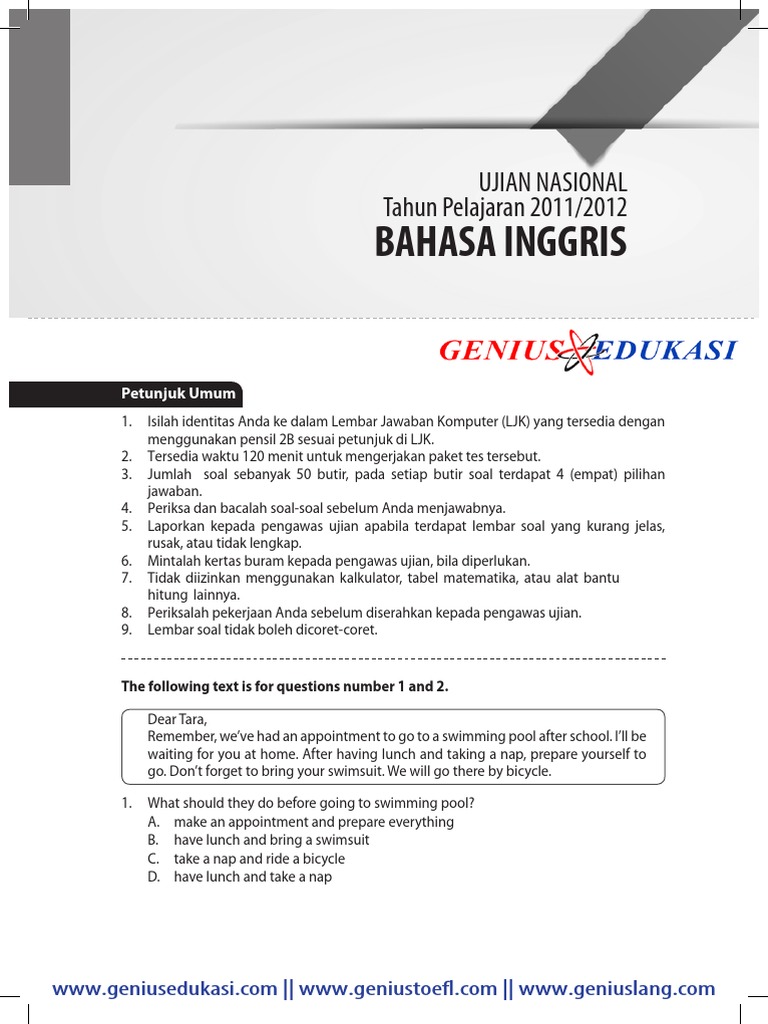 Download Soal dan Pembahasan UN Bahasa Inggris SMP 2020 Download Soal dan Pembahasan UN Bahasa Inggris SMP 2020