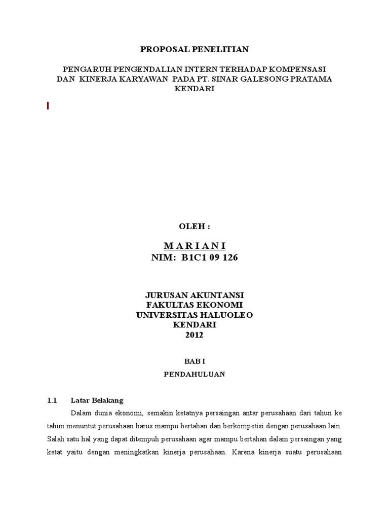 Pengaruh Pengendalian Intern Terhadap Kompensasi Dan Kinerja Karyawan Pada Pt Sinar Galesong Pratama Kendari