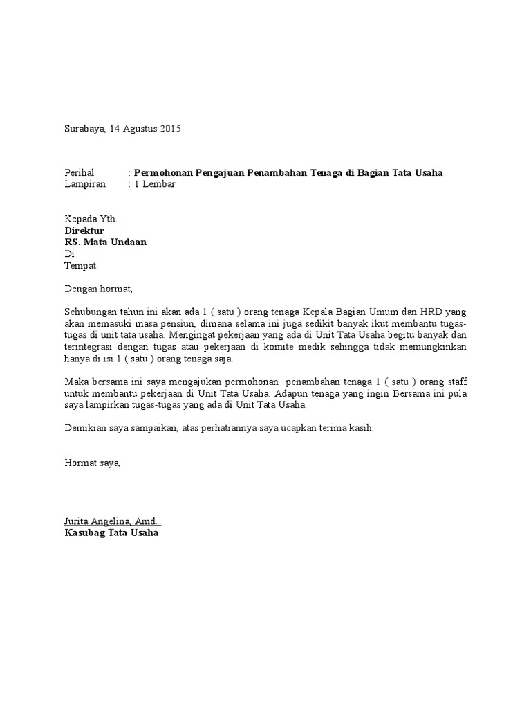 Surat Pengajuan Penambahan Staff Tu Pdf