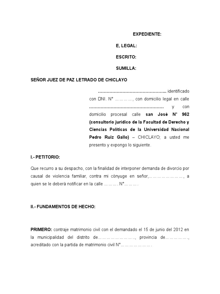 Demanda de Divorcio | PDF | Divorcio | Demanda judicial