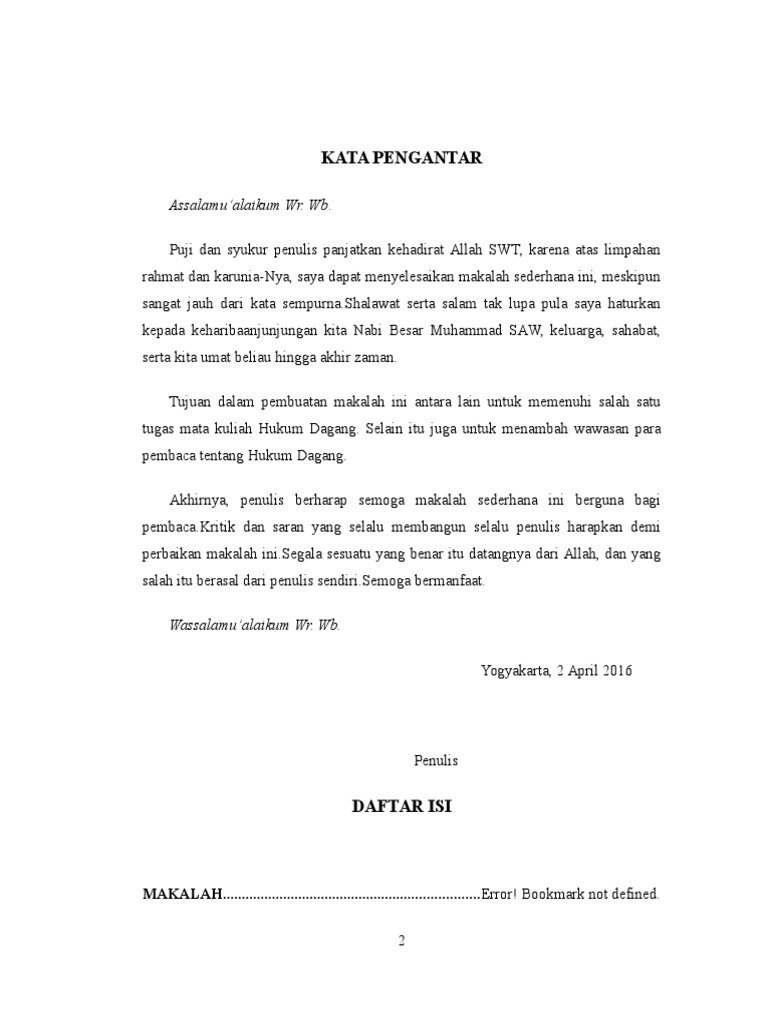 Makalah Hukum Dagang Doc Contoh Makalah