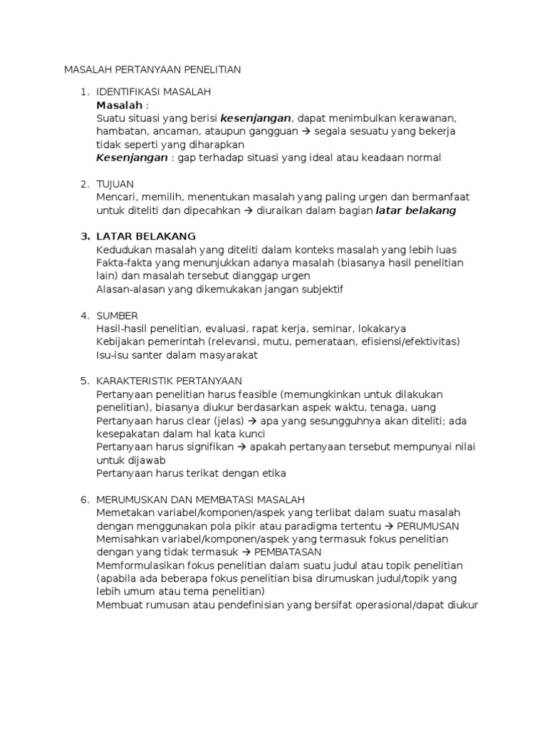 MASALAH PERTANYAAN PENELITIAN