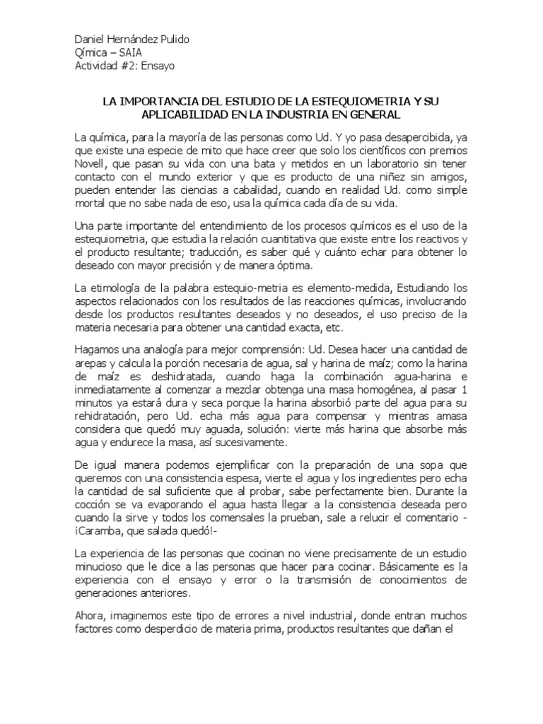 Ensayo Importancia de la Estequiometria Gasolina