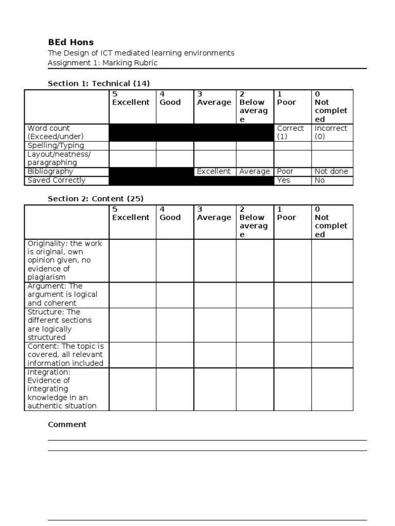 BEd Hons Ass1 Rubric0 PDF