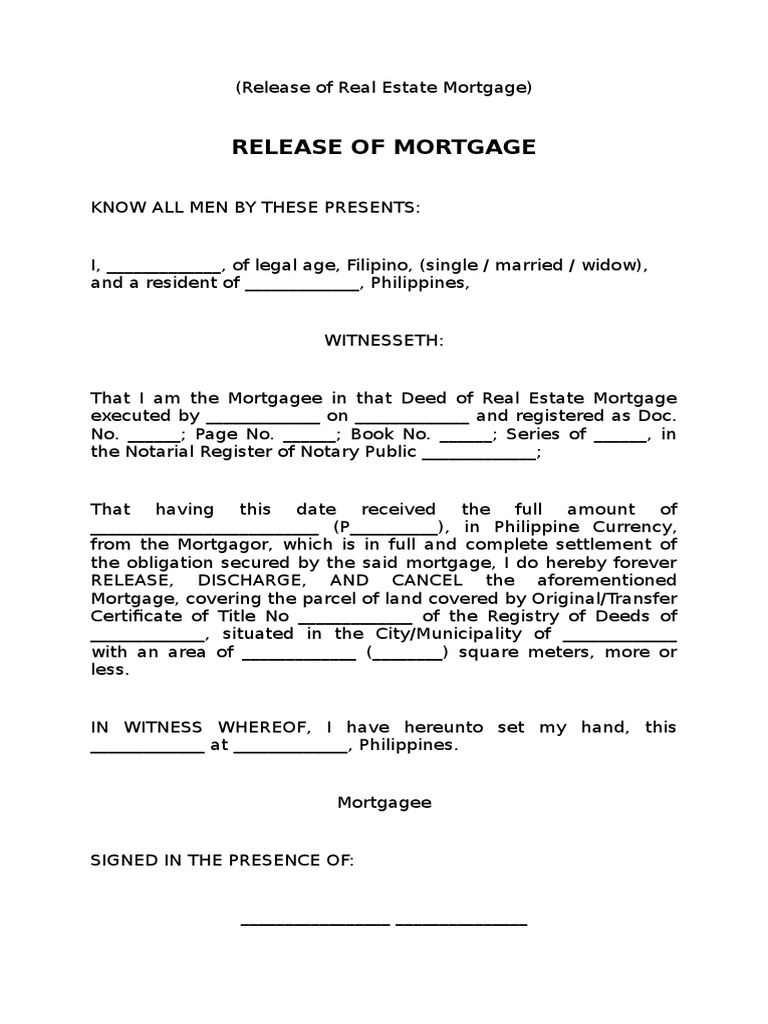 Release of Real Estate Mortgage PDF