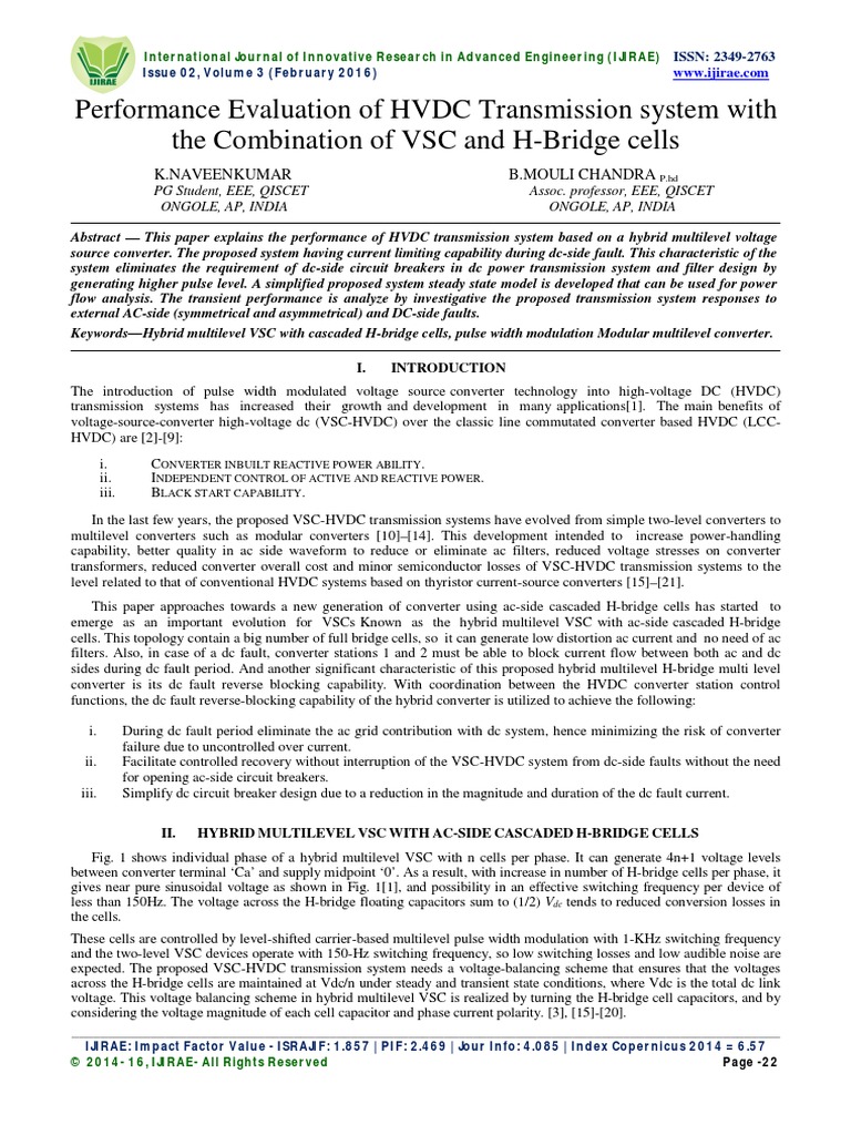 Performance Evaluation of HVDC Transmission System With The Combination ...