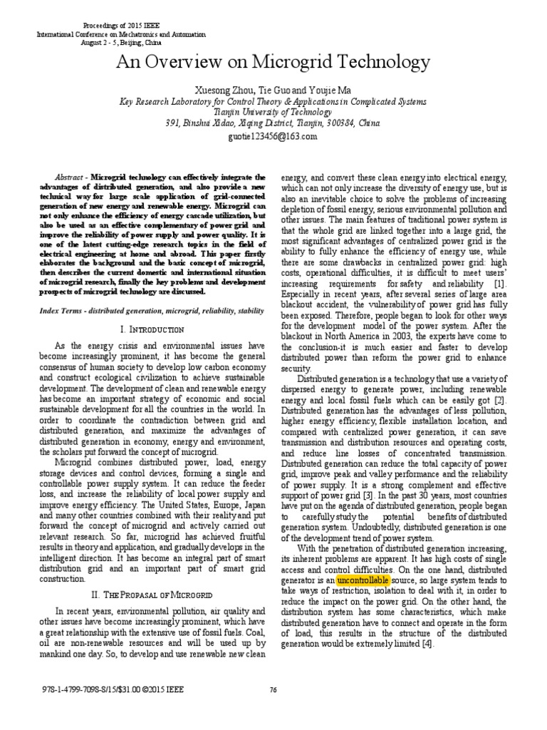 Overview of Microgrid Technologies | PDF | Distributed Generation ...