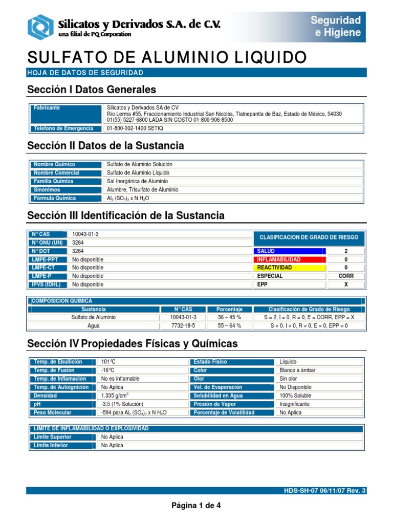 Sulfato de Aluminio Líquido (Msds)