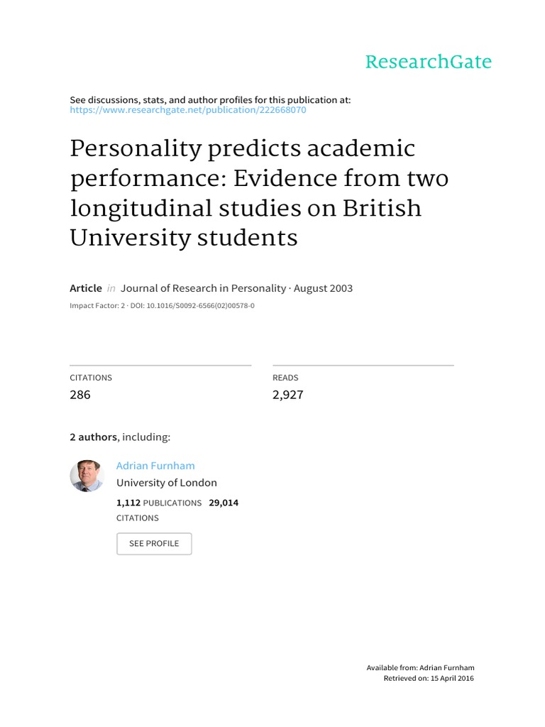 Personality Traits and Academic Success | PDF | Extraversion And ...