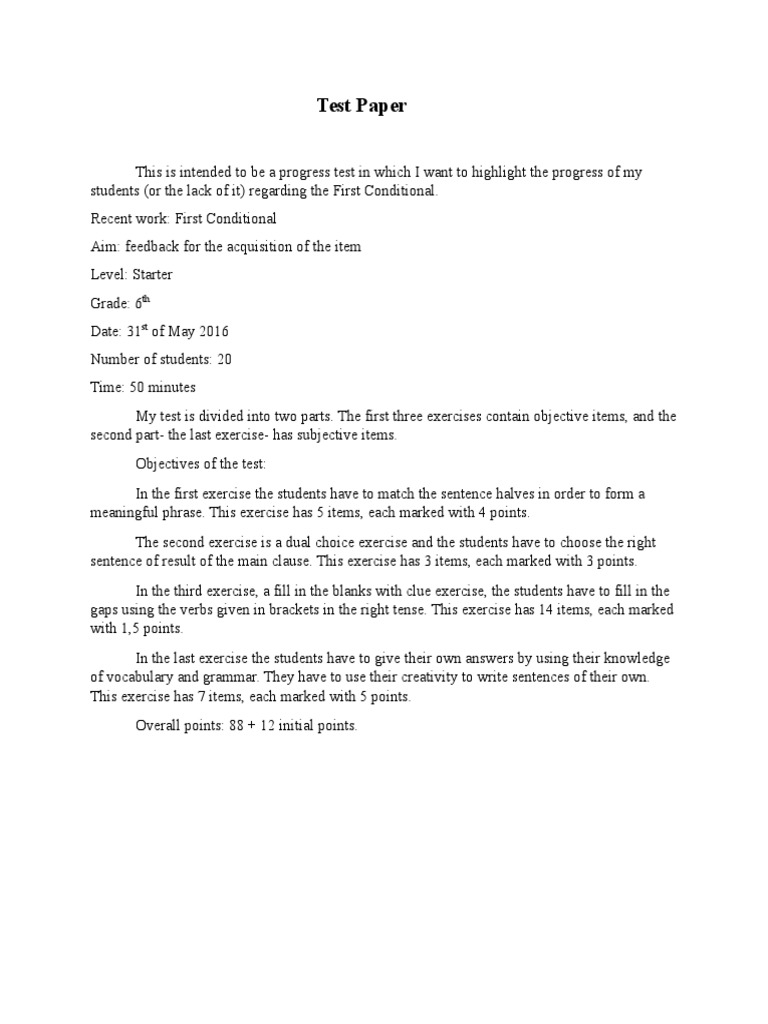 First Conditional Progress Test for 6th Grade | PDF