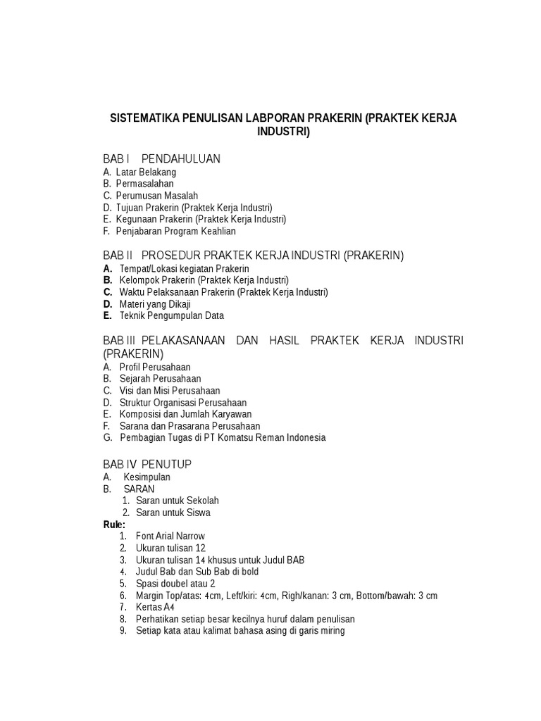 Sistematika Penulisan Laporan Prakerin