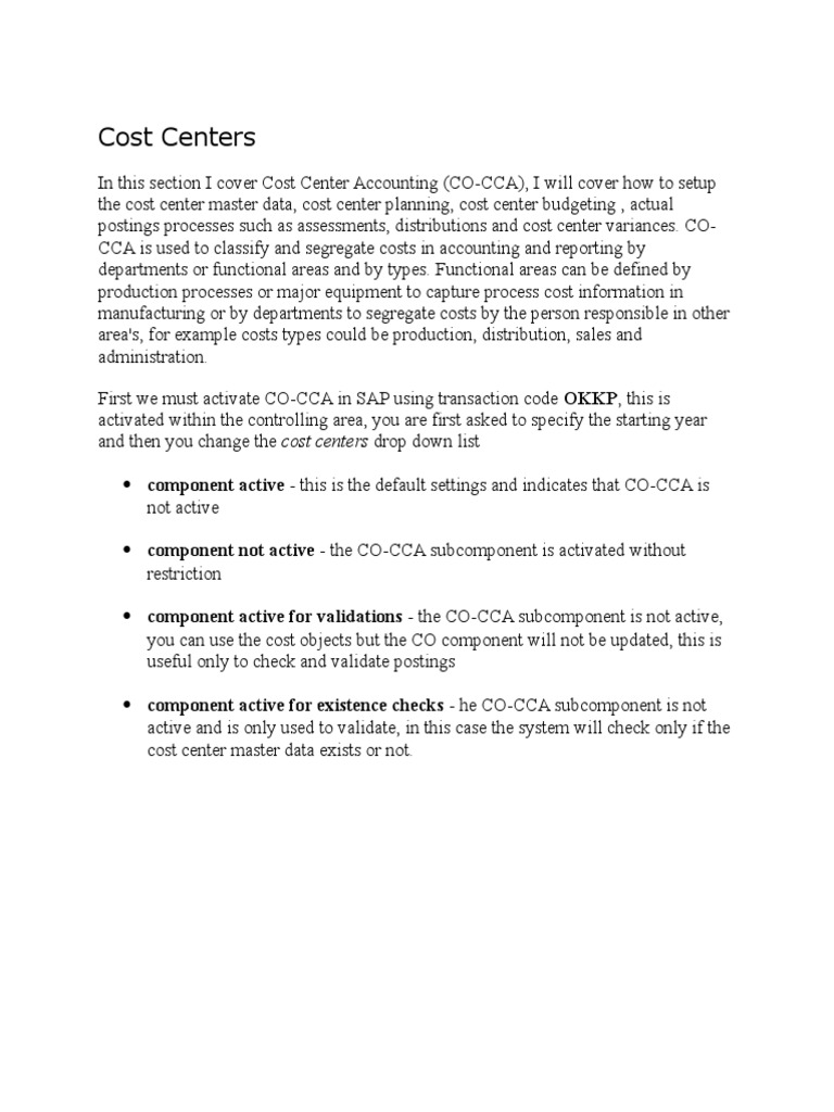Cost Centers PDF Exchange Rate Prices