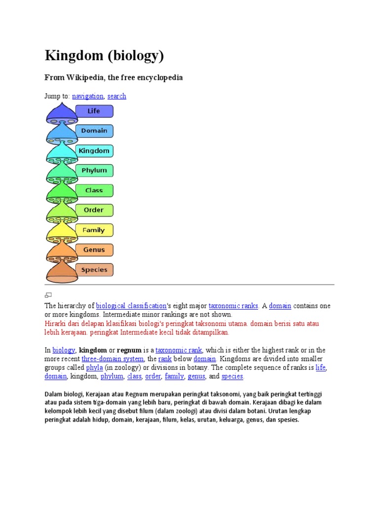 Kingdom (Biology) : From Wikipedia, The Free Encyclopedia | PDF | Organisms  | Biology