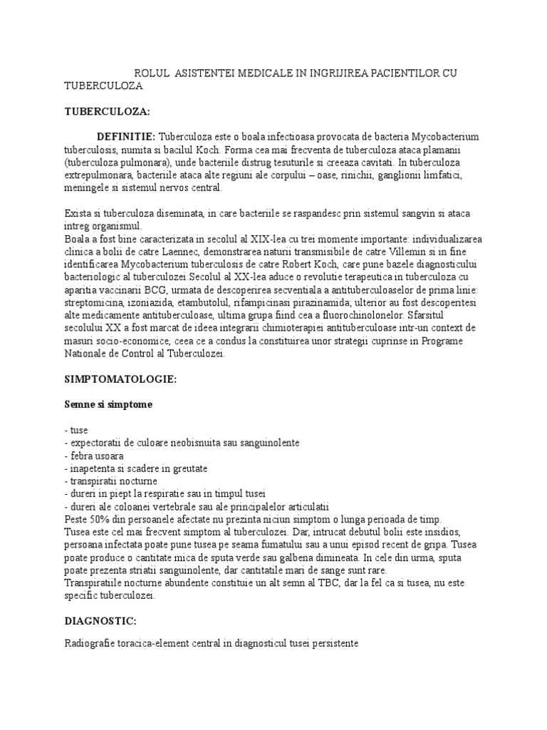 Rolul Asistentei Medicale In Ingrijirea Pacientilor Cu Tuberculoza