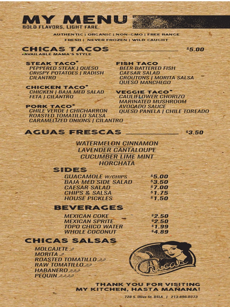 Chicas Tacos Menu Overview | PDF