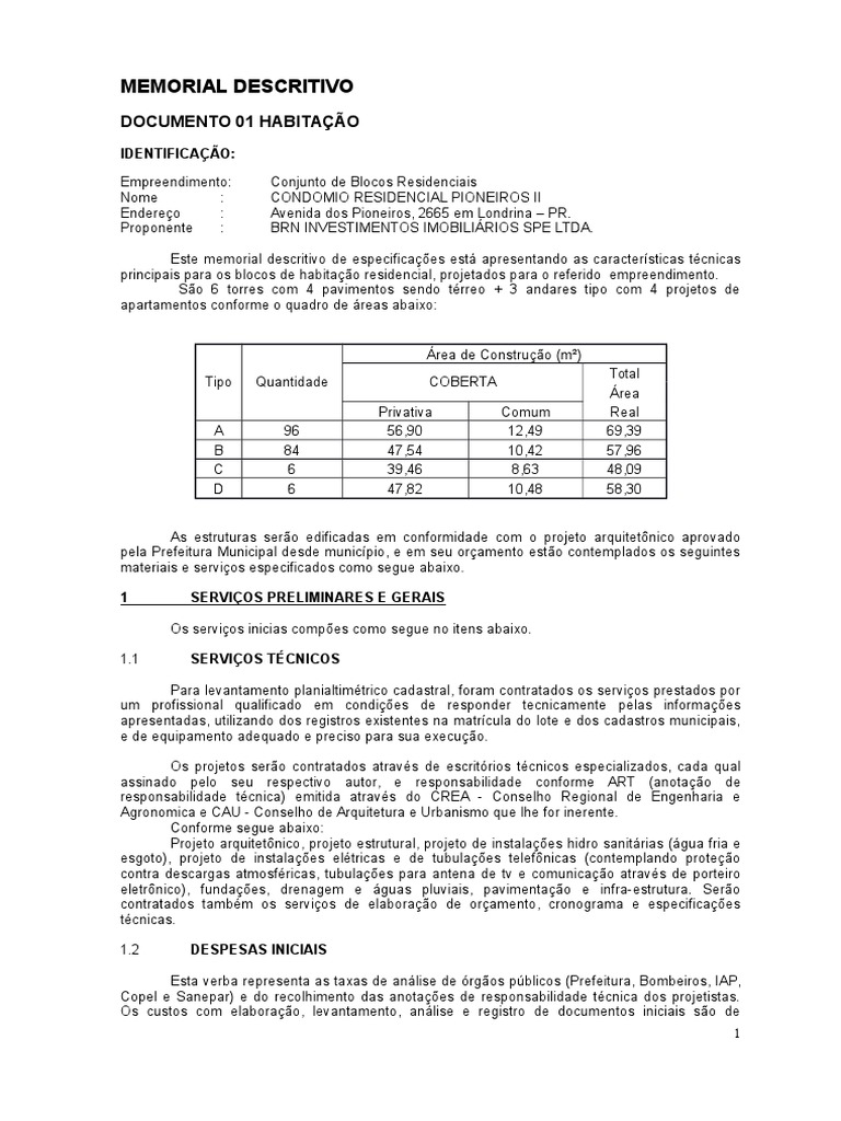 Memorial Descritivo: Condomínio Pioneiros II em Londrina | PDF ...