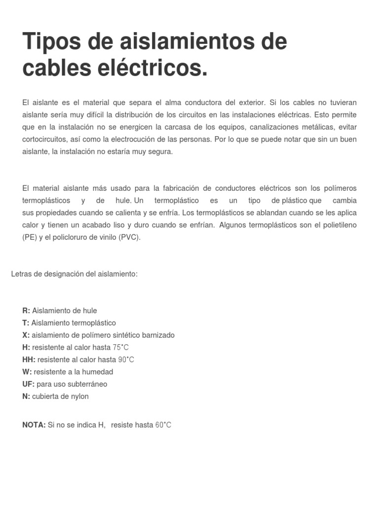 Tipos de Aislamiento Conductores Electricos