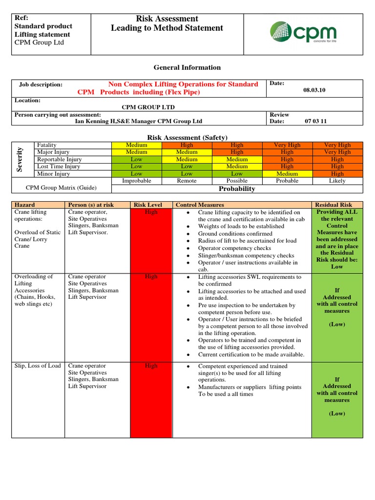 Crane Lifting Operations Method Statement | PDF | Crane (Machine ...