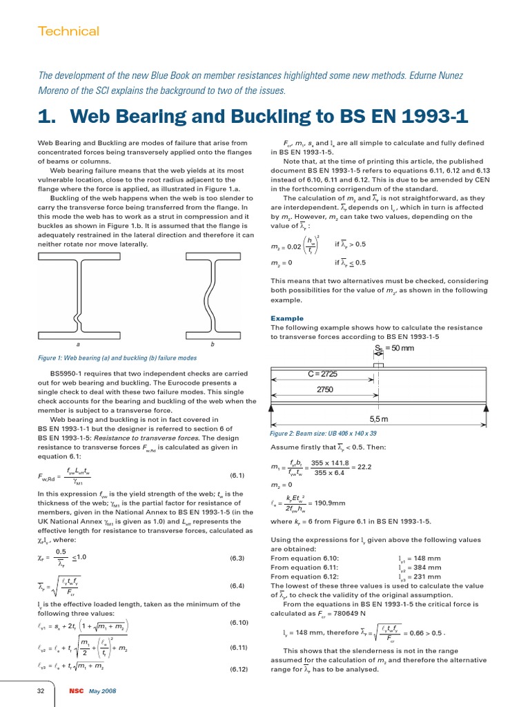 Web Bearing and Buck1ling To BS en 1993 | PDF | Buckling | Mechanical ...