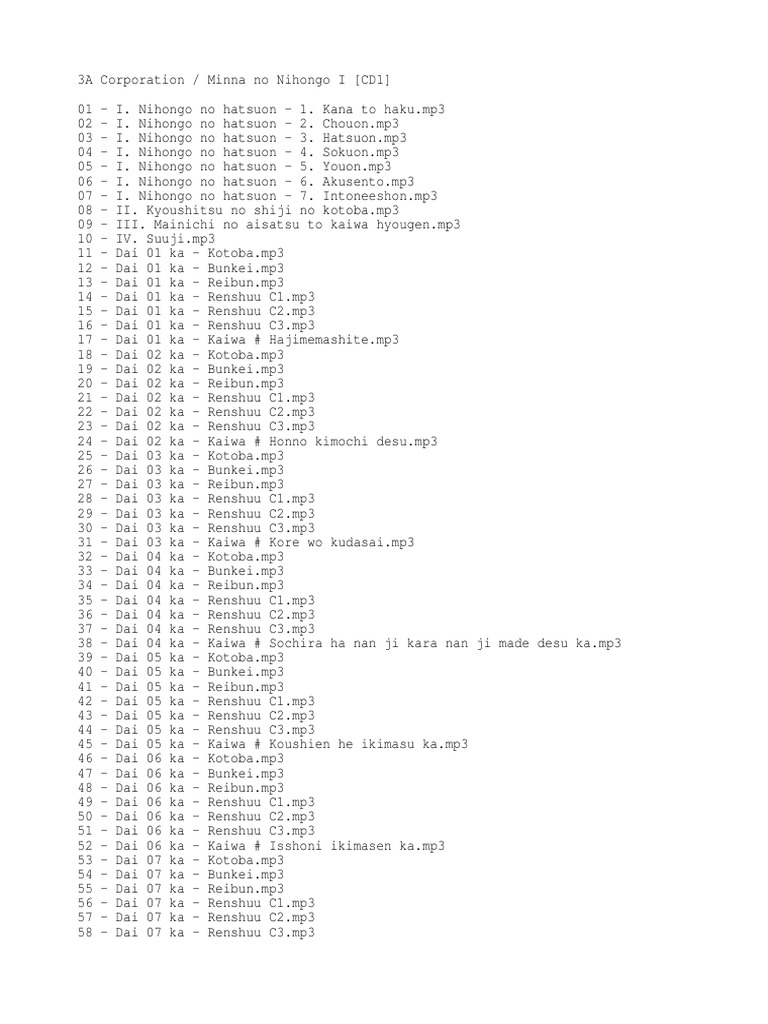 Minna No Nihongo I Ii Cd Tracklist Pdf Linguistic Typology Linguistics