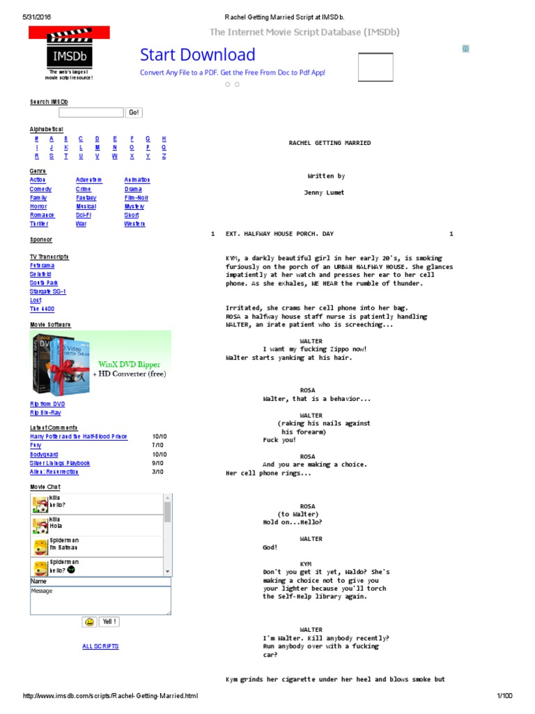 Rachel Getting Married Script | PDF | Leisure