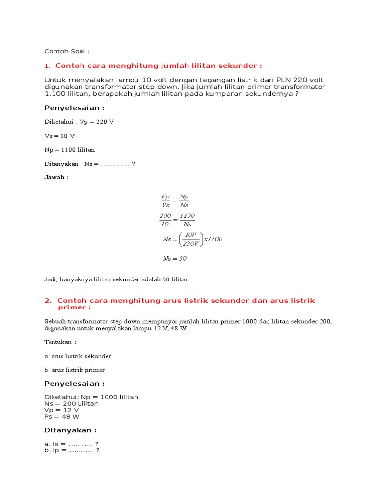 Contoh Soal Transformator