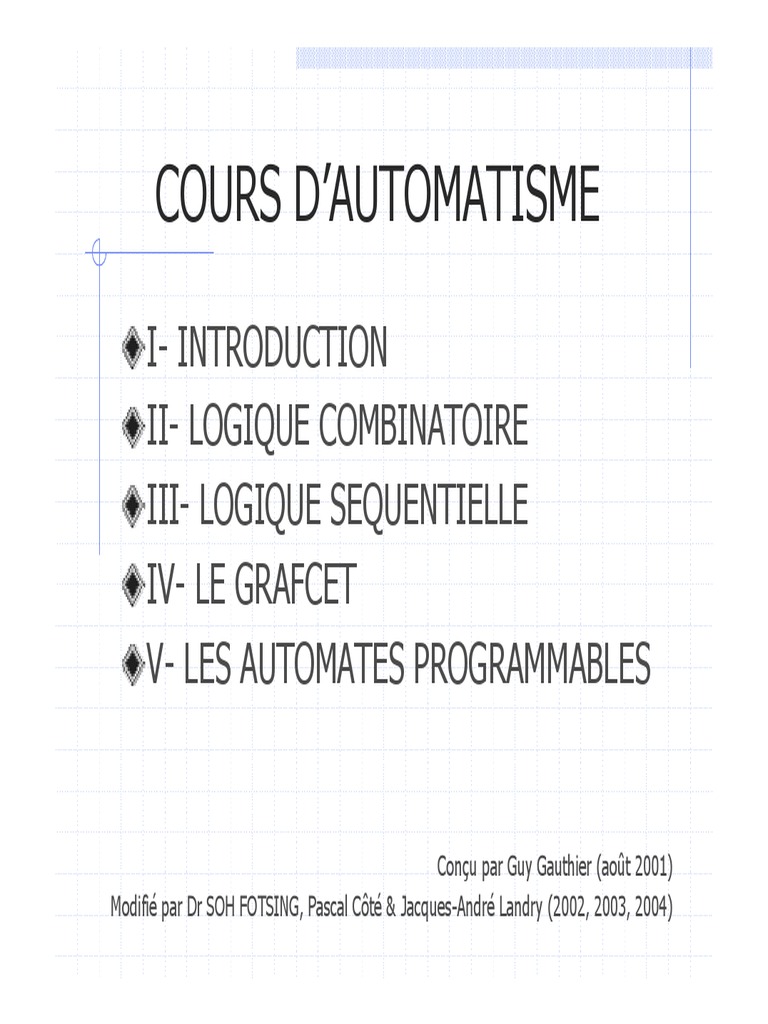 Cours d'automatisme industriel PDF | PDF