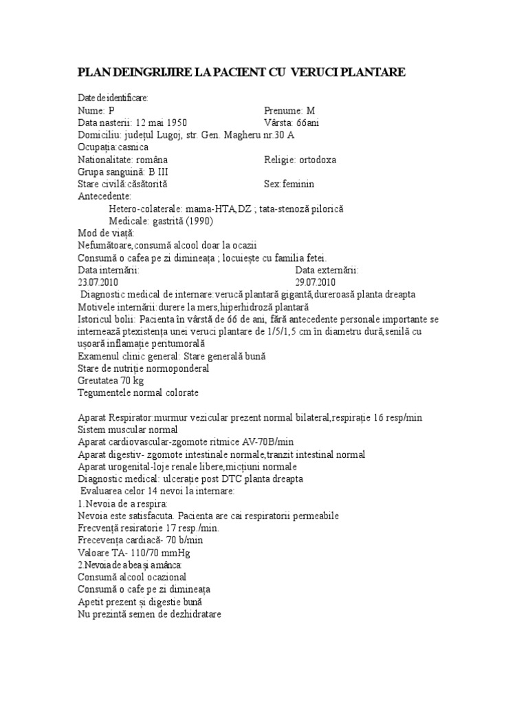 Veruci-Plan Ingrijire | PDF