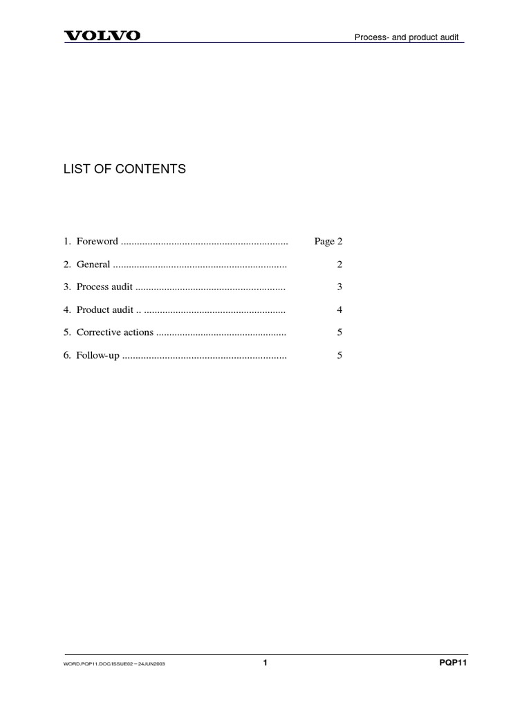 Process Audit Volvo PDF Audit Quality Management System