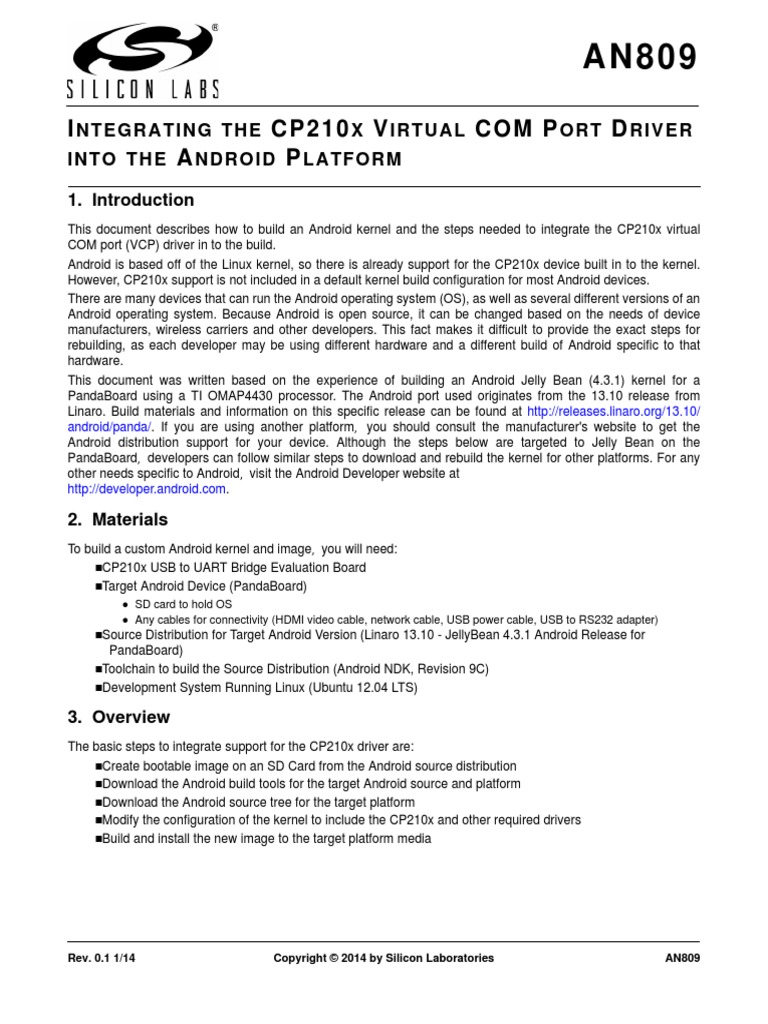 Integrating The Cp210x Virtual Com Port Driver PDF Android