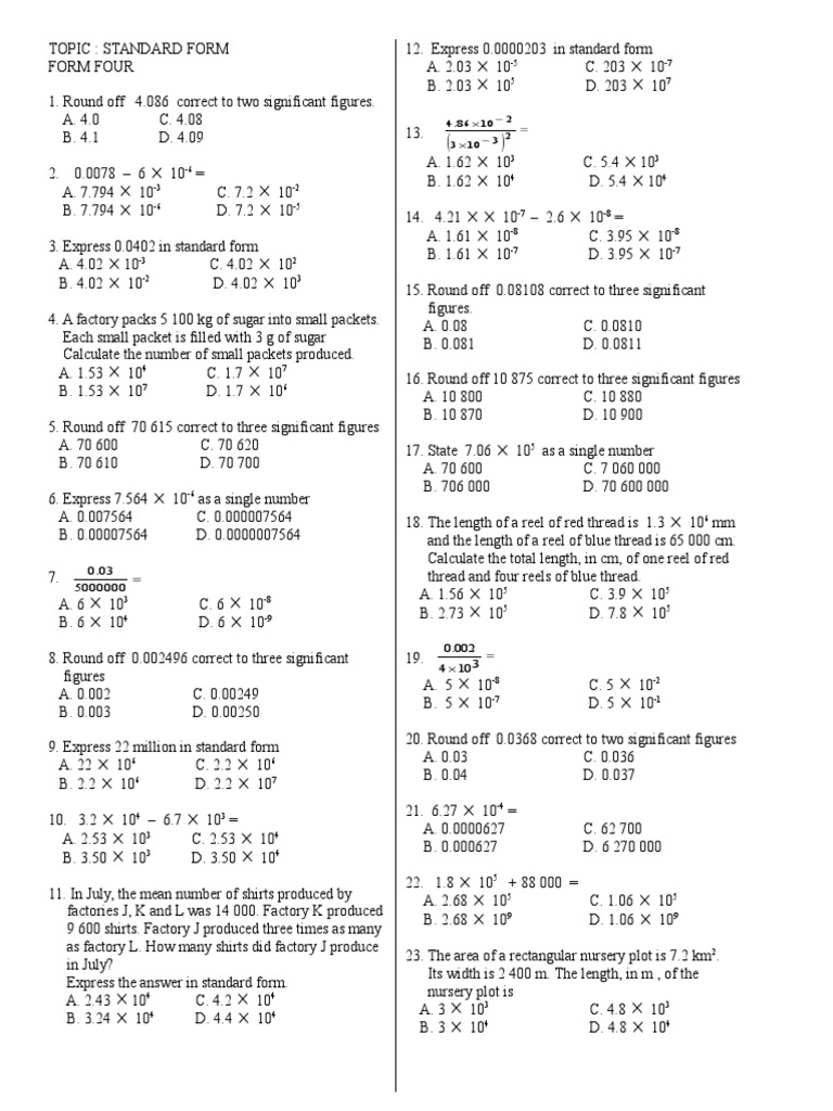 Standard Form and Rounding Quiz | PDF | Technology & Engineering