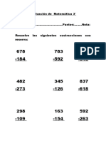 Evaluación de Matemática 3 SUSTRACCIONES