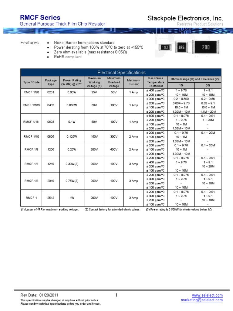 RMCF Series SMD Resistor Datasheet | PDF | Resistor | Physics
