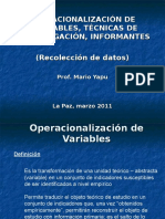 Tecnicas y Operacionalización (Univalle 2011)