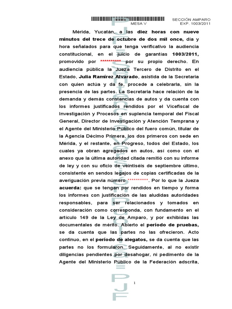 Ejemplo de Sentencia de amparo | Derecho penal | Ley procesal