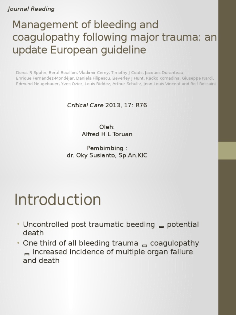 Management Bleeding and Coagulopathy Fixed | PDF | Major Trauma | Bleeding
