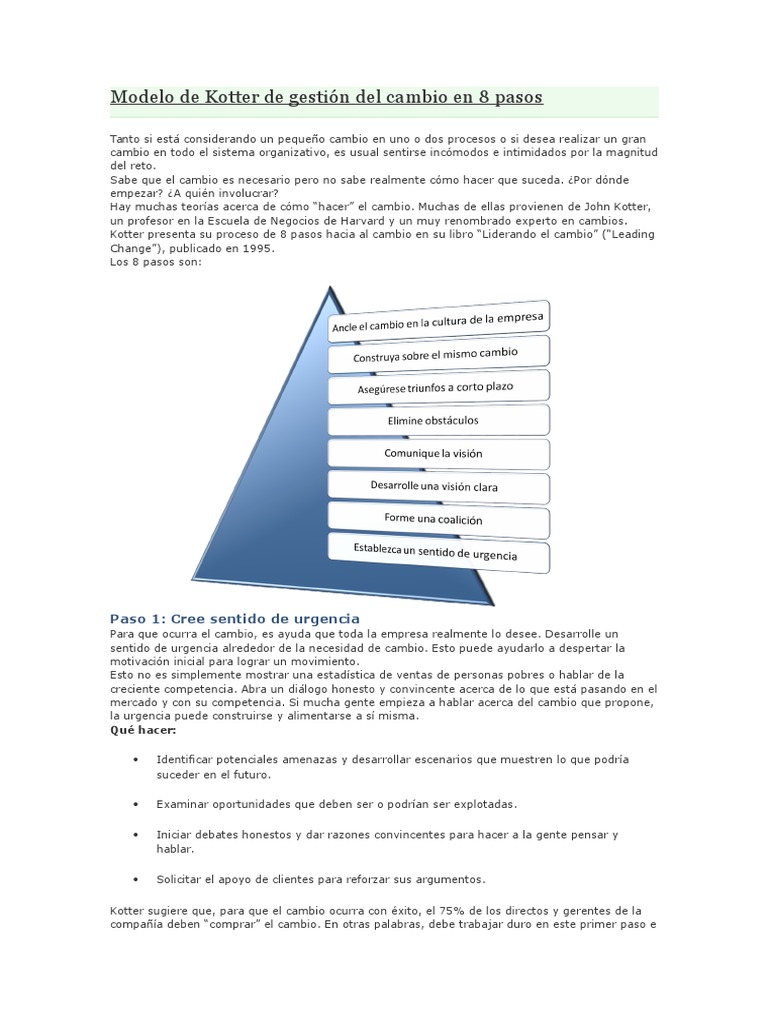 Modelo de Kotter: 8 Pasos para el Cambio | PDF | Liderazgo | Sicología