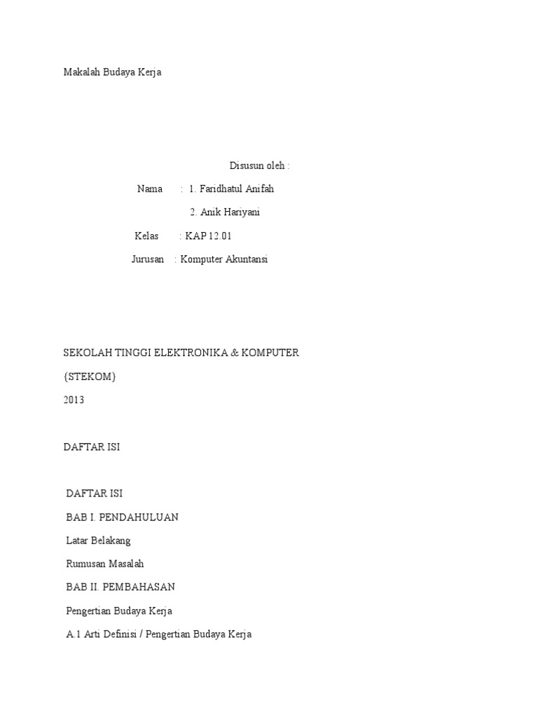 Makalah Budaya Kerja