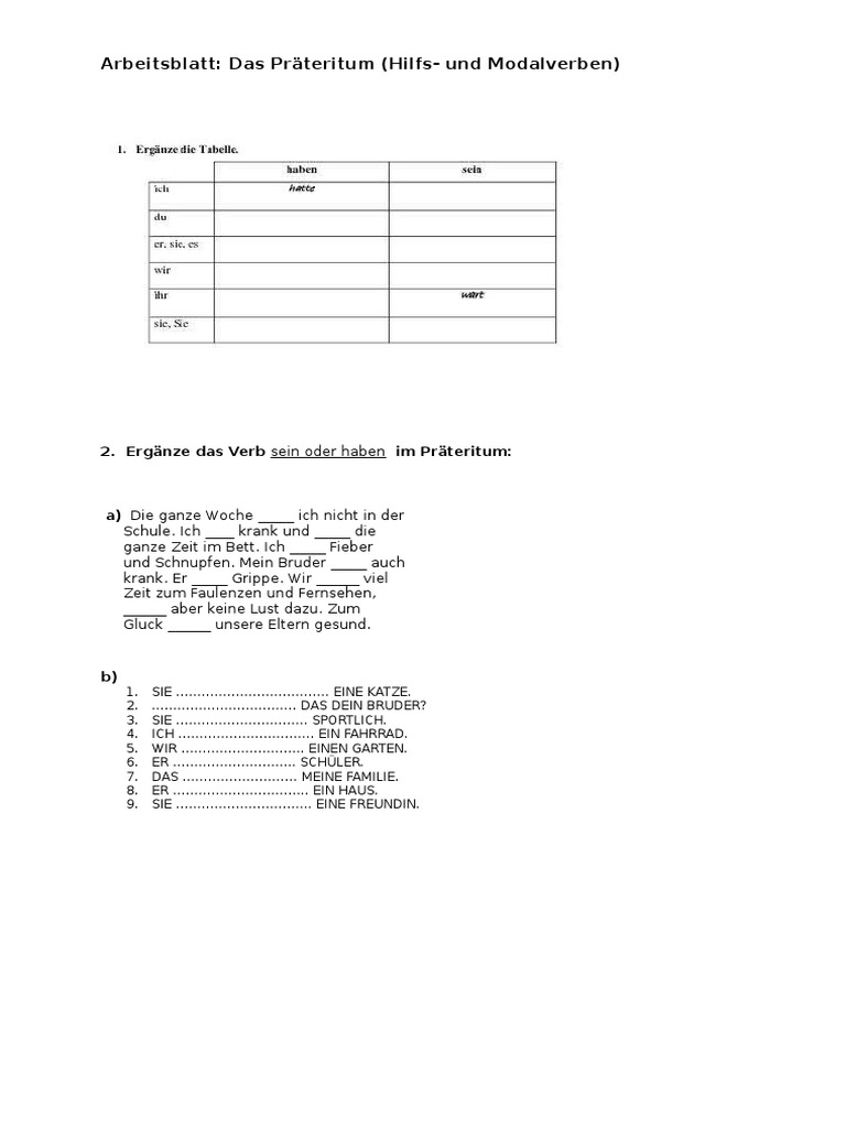 Arbeitsblatt Prateritum Hilfs Und Modalverben 7 Klasse Pdf
