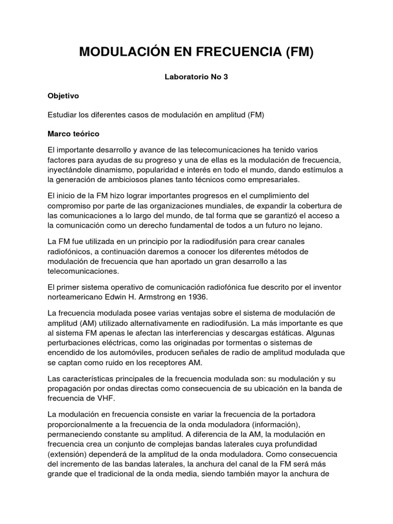 Estudio de Modulación en Frecuencia FM | PDF | Modulación de frecuencia ...