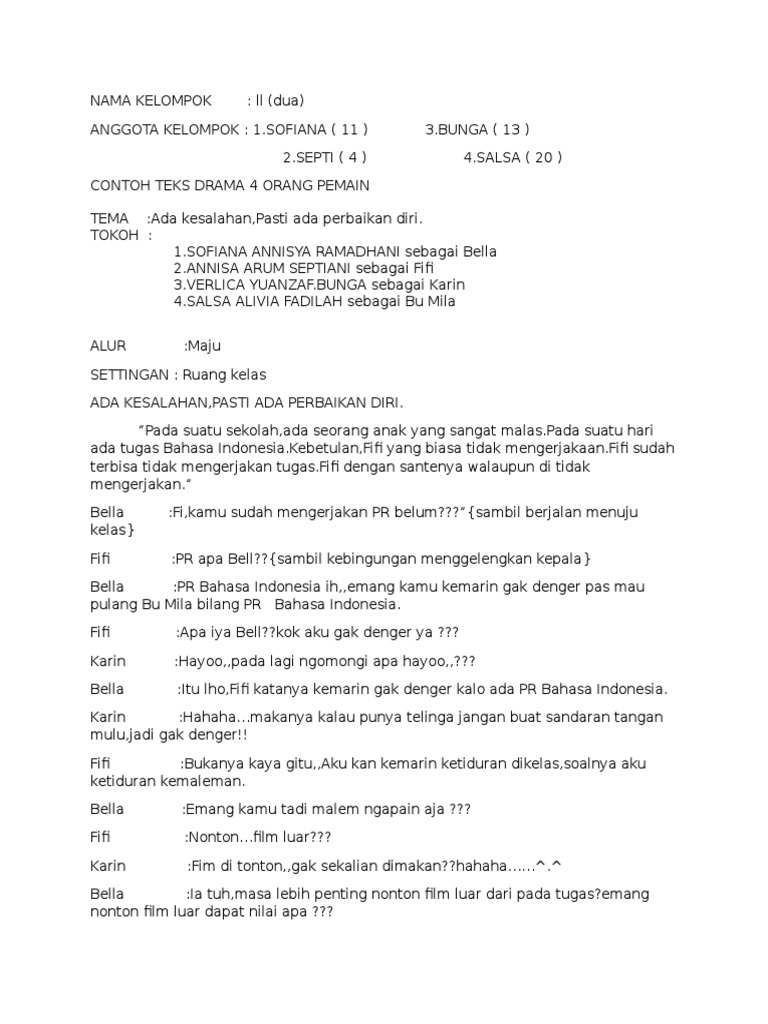Contoh Naskah Drama Singkat 4 Orang Berbagai Contoh