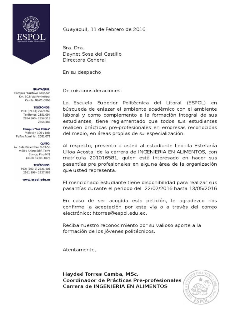 Carta de Presentacion (Modelo) en Hoja Membretada (1)