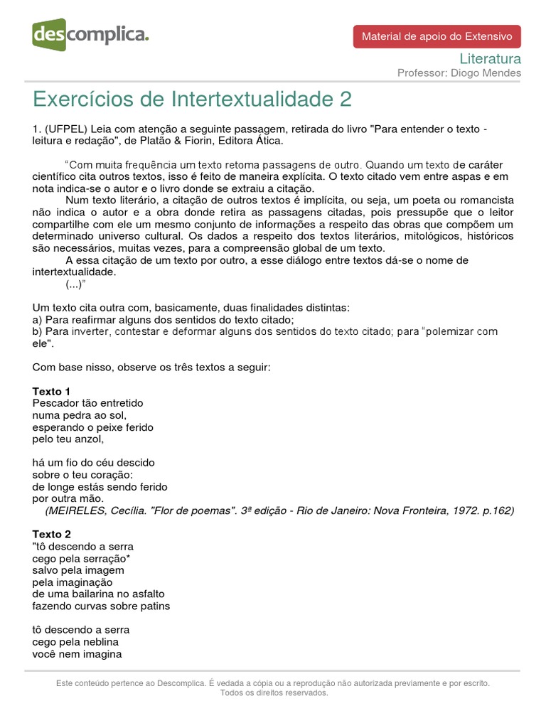Exercícios de Intertextualidade 2 | PDF | Poesia | Citação