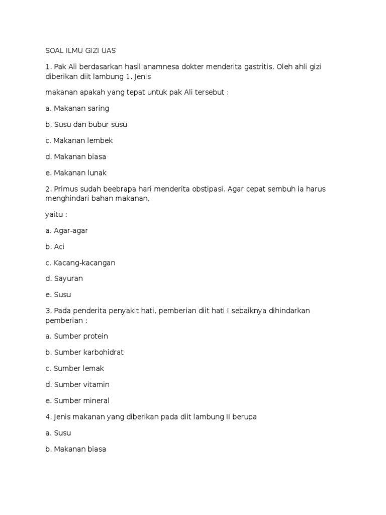 Soal Tes Masuk Ilmu Gizi Jawabanku Id