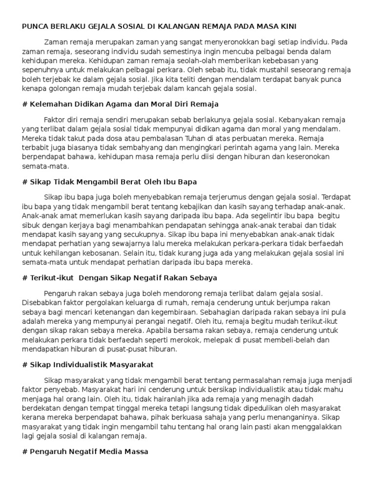 Punca Gejala Sosial Dalam Kalangan Remaja Pdf
