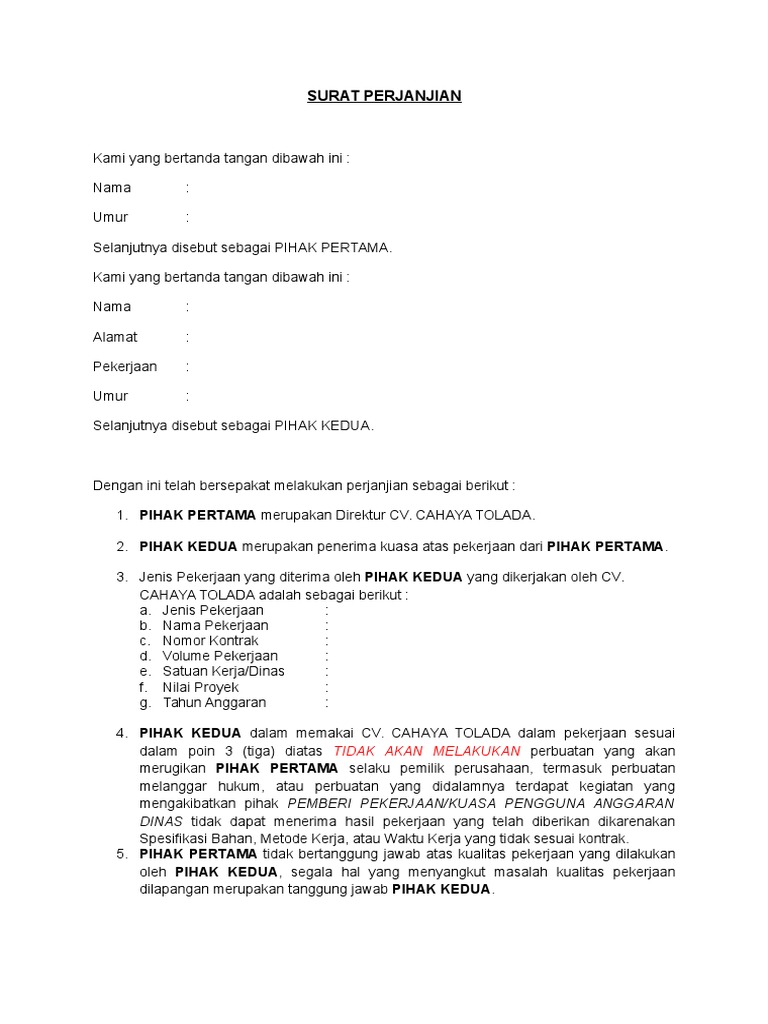 Contoh SuratPerjanjianPinjam Nama Perusahaan  PDF
